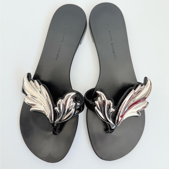 Giuseppe Zanotti Black Silver Cruel Wing flat thong sandals EU 37.5 - Picture 2 of 8